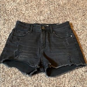 Charcoal Gray Denim Ripped High-waisted Shorts